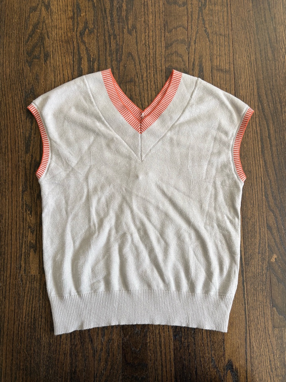 Sleeveless V-Neck Knit Top with Coral Trim - Women